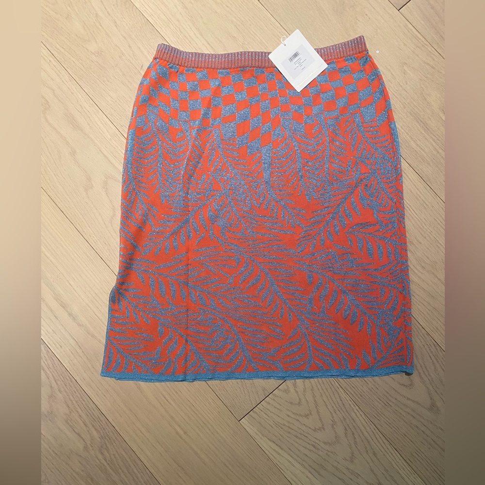 NWT DVF DIANE VON FURSTENBERG Cruz Metallic Jacquard-Knit Mini Skirt Size L - Picture 4 of 4